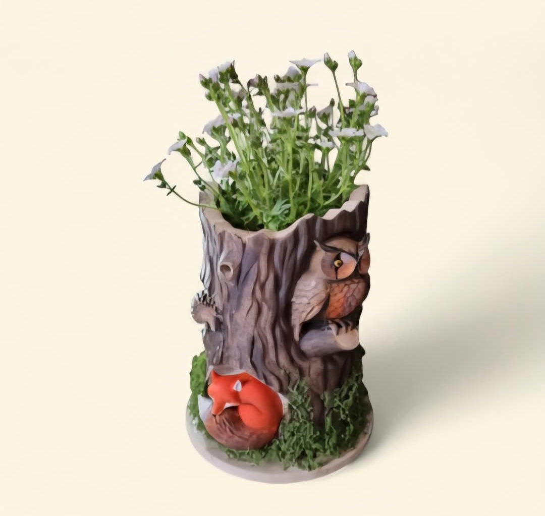 Woodland log planter